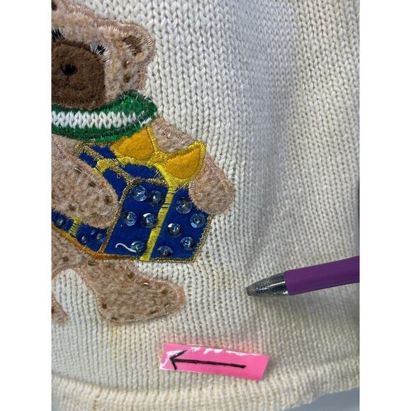 White Stage Womens 26/28W White Embroidery Vest Teddy Bear Christmas Zipper - Picture 3 of 13